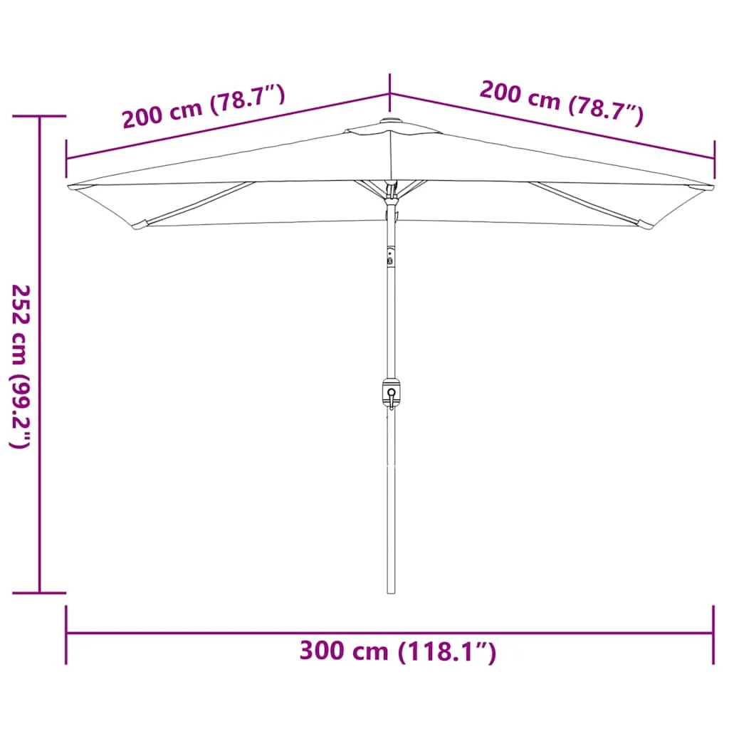 Antracitszürke kültéri napernyő fémrúddal 300 x 200 cm