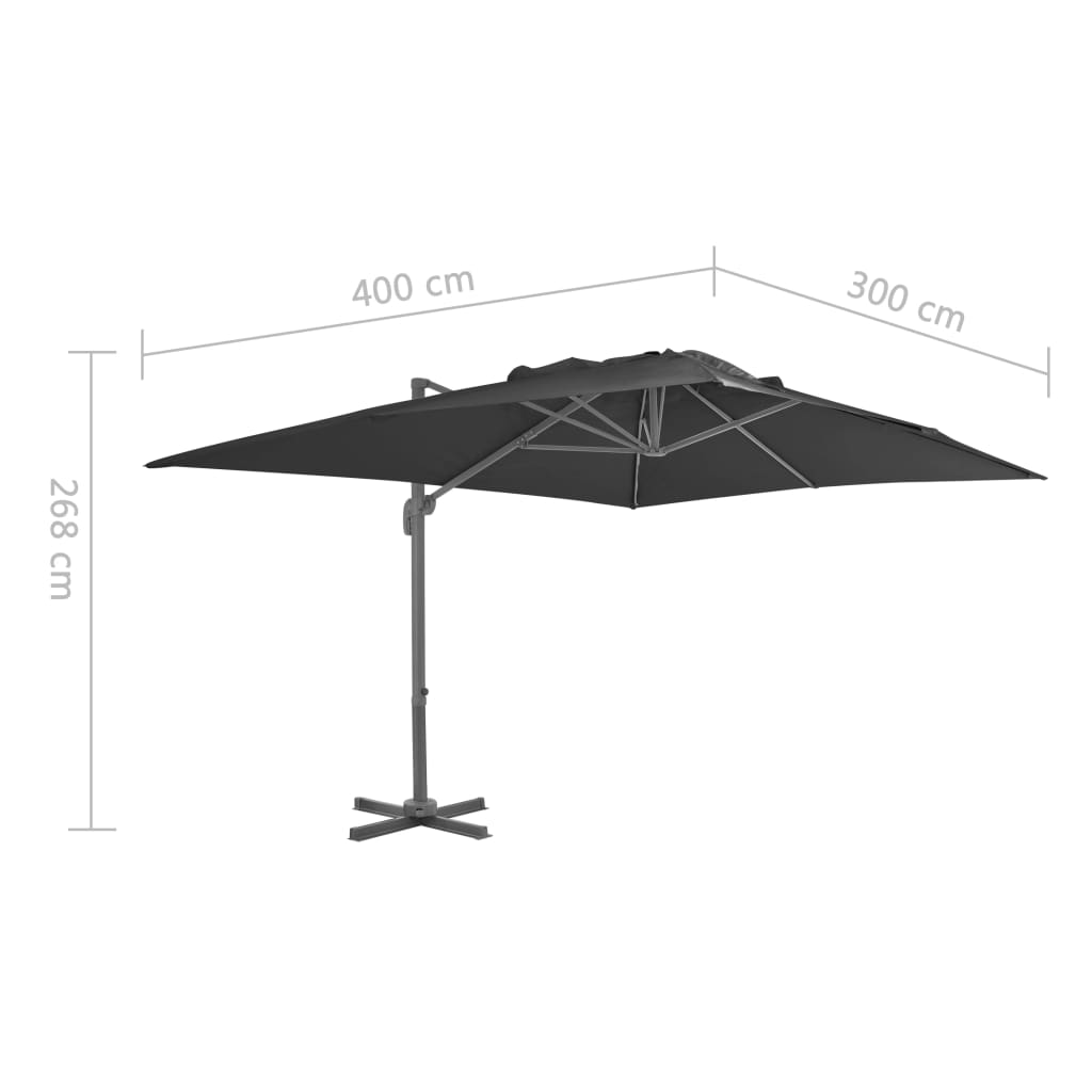 Antracit konzolos kerti napernyő alumíniumrúddal 400 x 300 cm