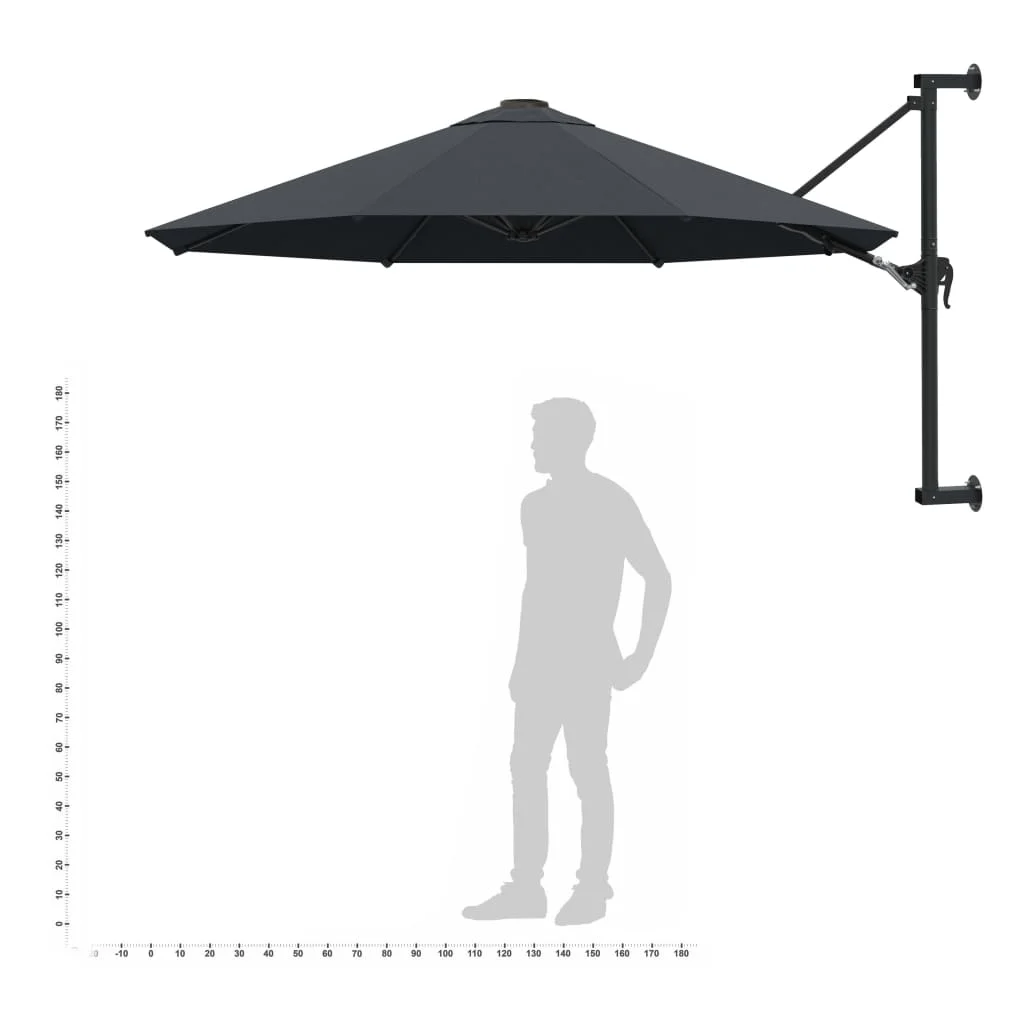 Antracitszürke falra szerelhető napernyő fémrúddal 300 cm