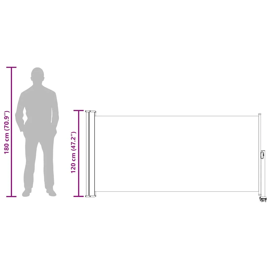 Szürke behúzható oldalsó terasz napellenző 120 x 300 cm