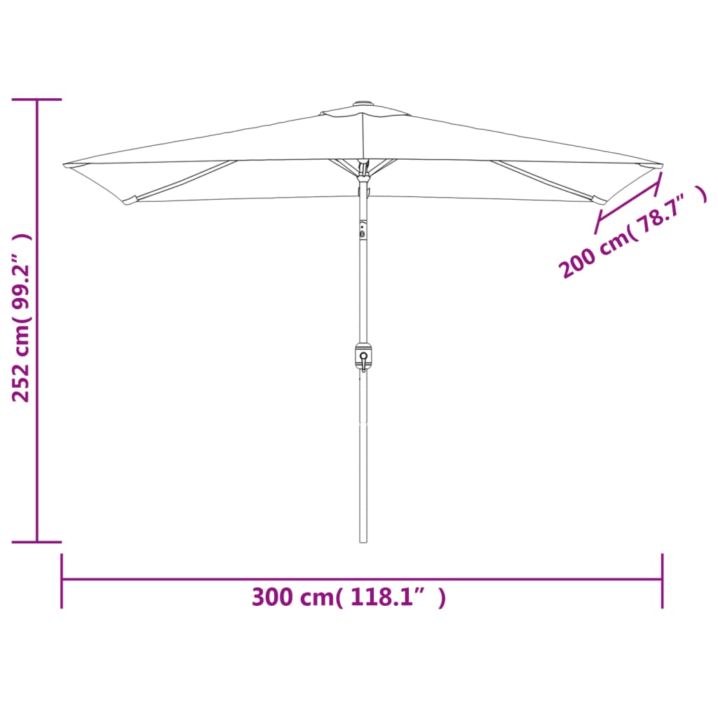 Fekete kültéri napernyő fémrúddal 300 x 200 cm 