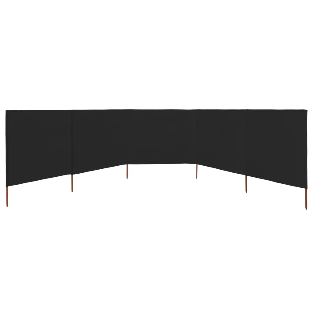 Fekete 5 paneles szövet szélfogó 600 x 120 cm