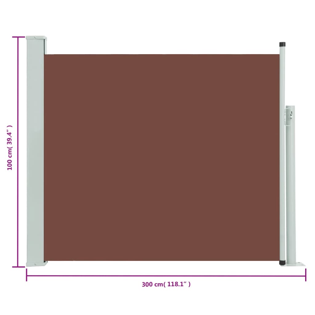 Barna behúzható oldalsó teraszi napellenző 100 x 300 cm