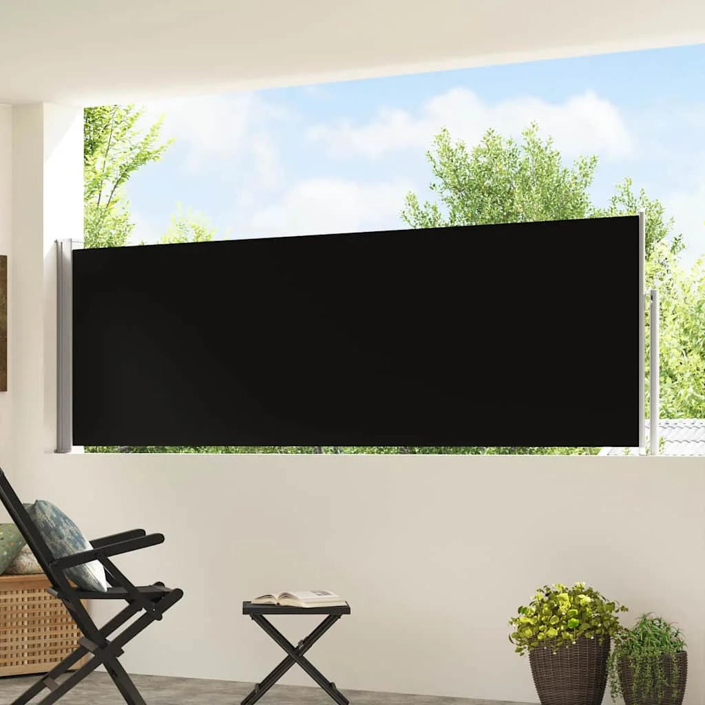 Fekete behúzható oldalsó teraszi napellenző 100 x 500 cm