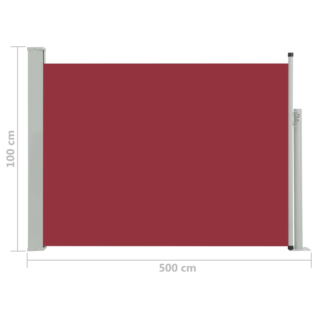 Piros behúzható oldalsó teraszi napellenző 100 x 500 cm