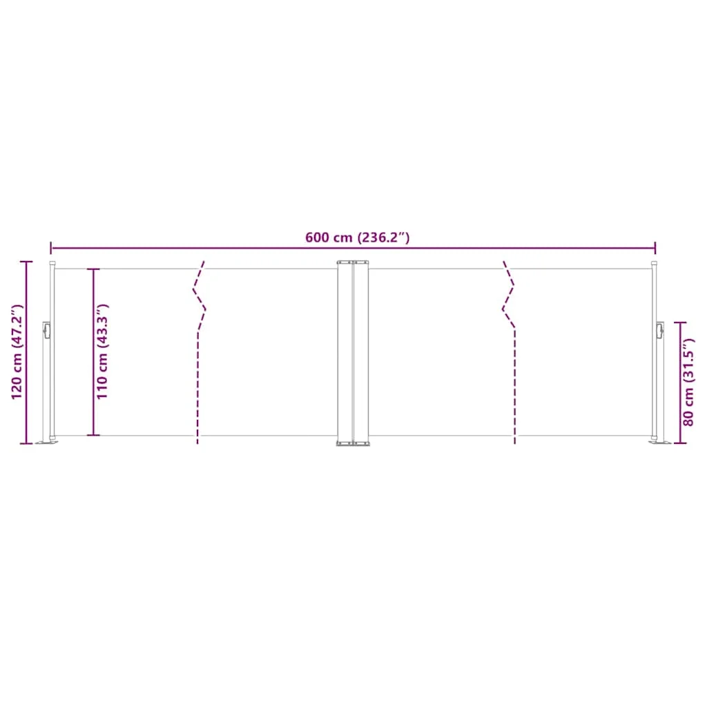 Antracitszürke behúzható oldalsó napellenző 120 x 600 cm