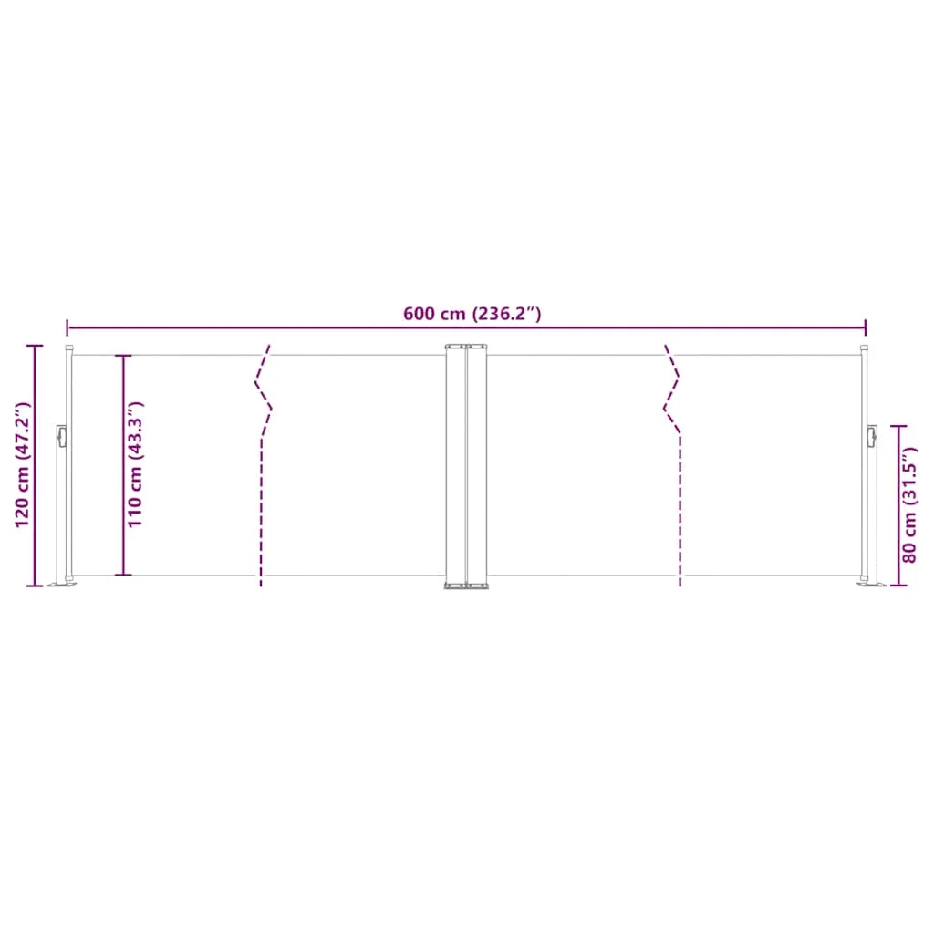 Piros behúzható oldalsó napellenző 120 x 600 cm