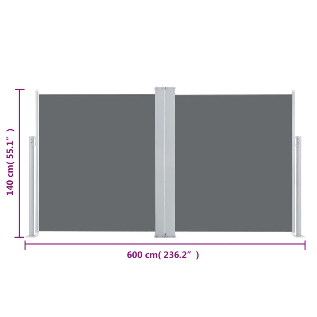 Antracitszürke behúzható oldalsó napellenző 140 x 600 cm