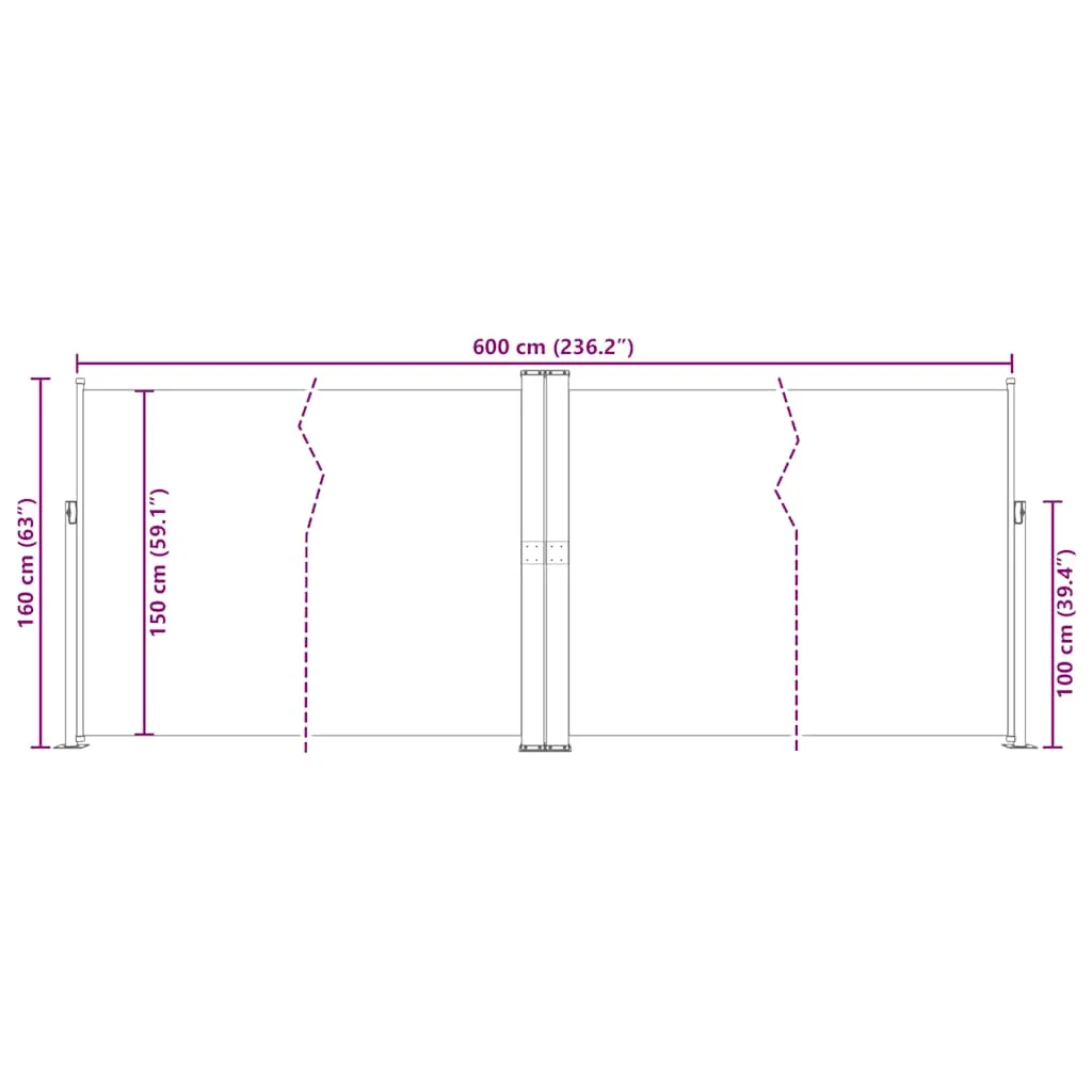 Piros behúzható oldalsó napellenző 160 x 600 cm 