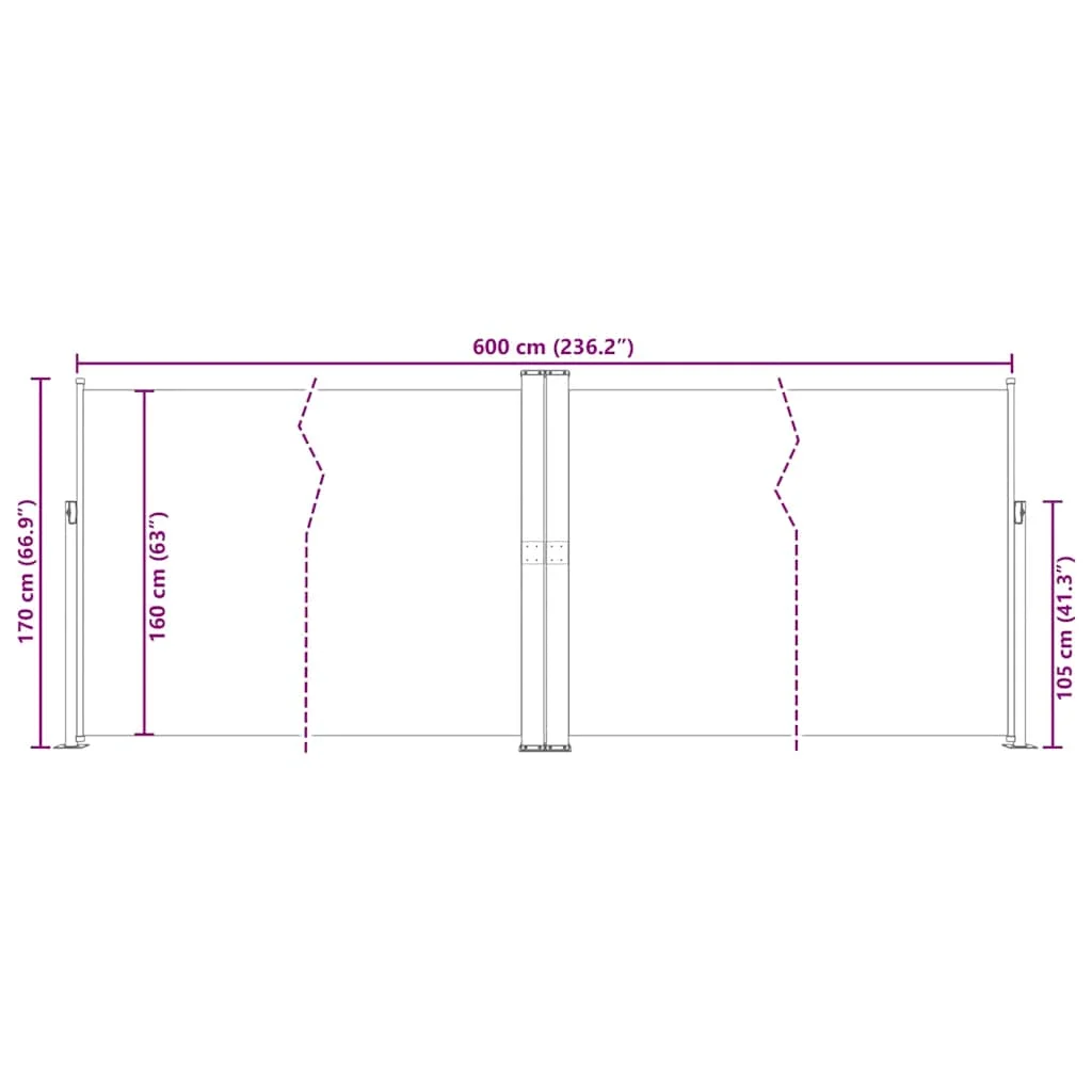 Krémszínű behúzható dupla teraszi napellenző 170 x 600 cm 
