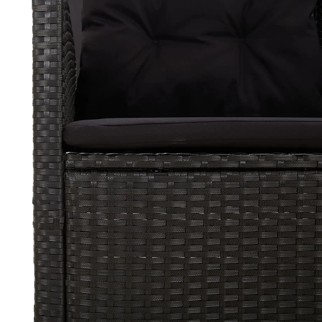 Fekete polyrattan dönthető sarokkanapé párnával
