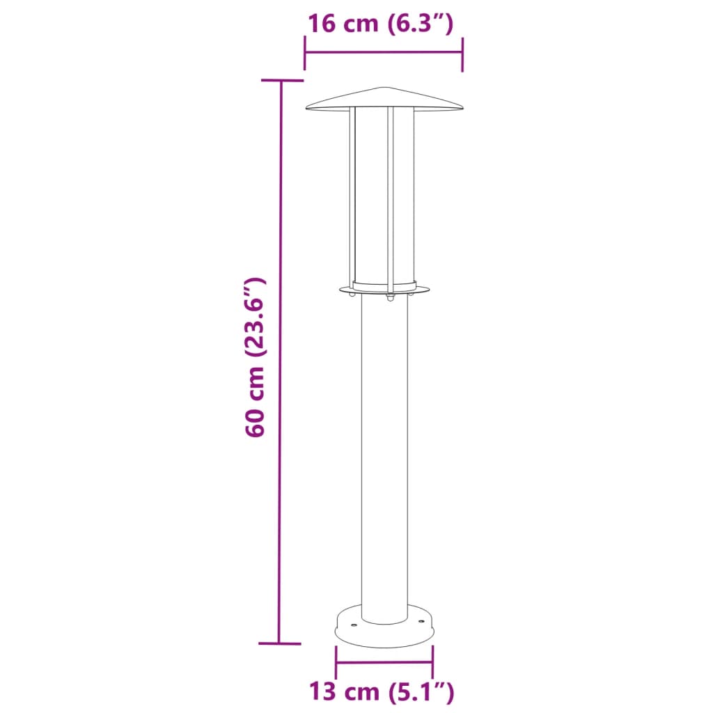 3 db ezüstszínű rozsdamentes acél kültéri állólámpa 60 cm