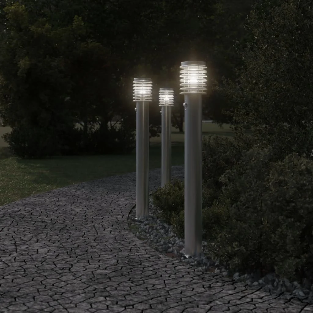 3db ezüst rozsdamentes acél kültéri állólámpa érzékelővel 110cm