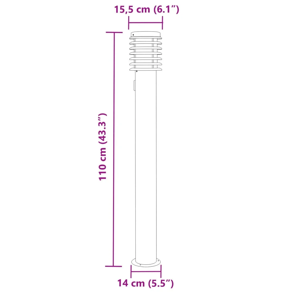 Ezüstszínű rozsdamentes acél kültéri állólámpa aljzattal 110 cm