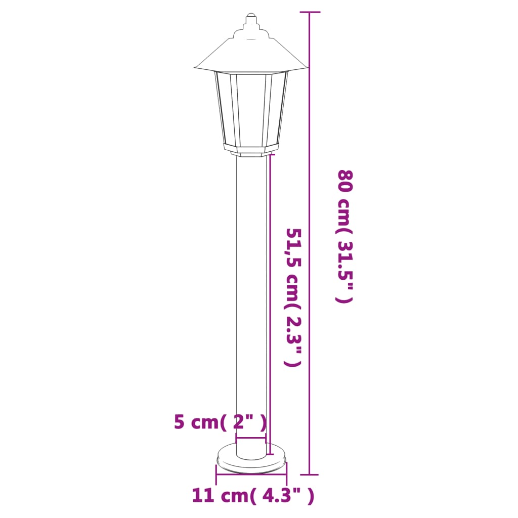 3 db fekete rozsdamentes acél kültéri állólámpa 80 cm