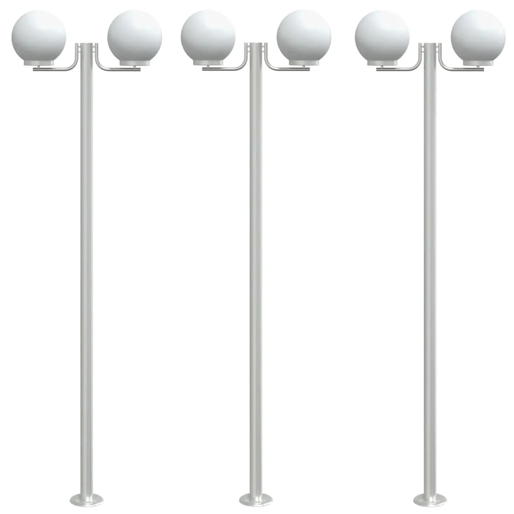 3 db ezüstszínű rozsdamentes acél kültéri állólámpa 215 cm