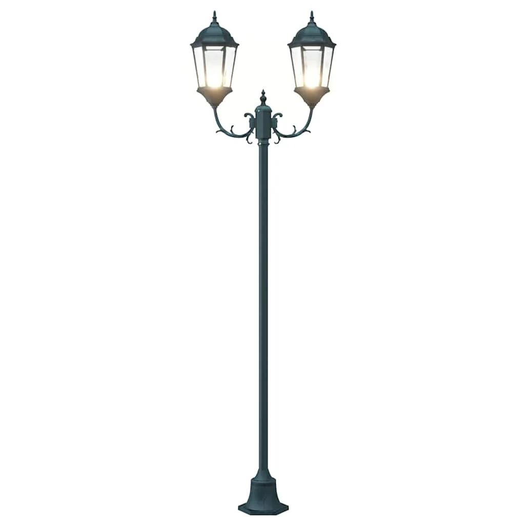 Kerti lámpa oszlop 2-lámpás E27 Zöld 220 cm Alumínium
