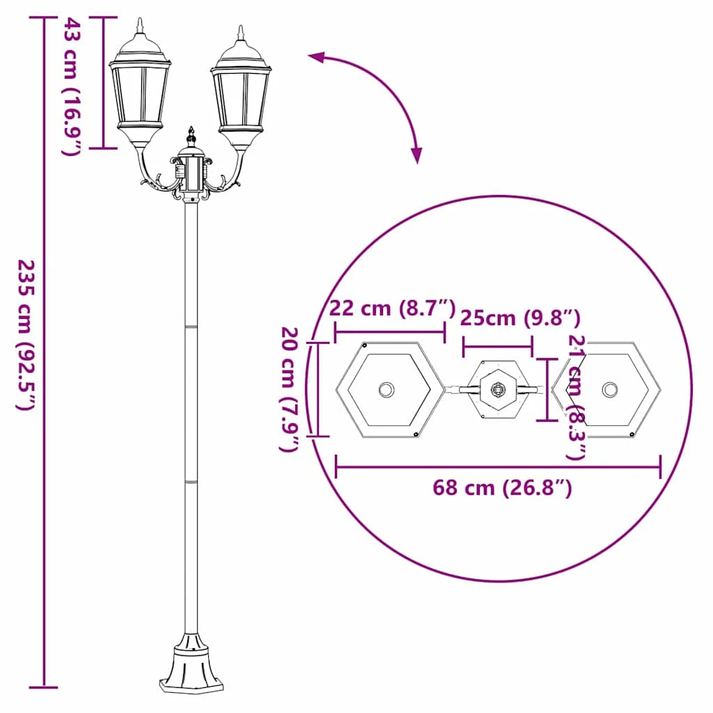 Kert Világítóoszlop 2-Lámpás E27 Bronz 220 cm Alumínium