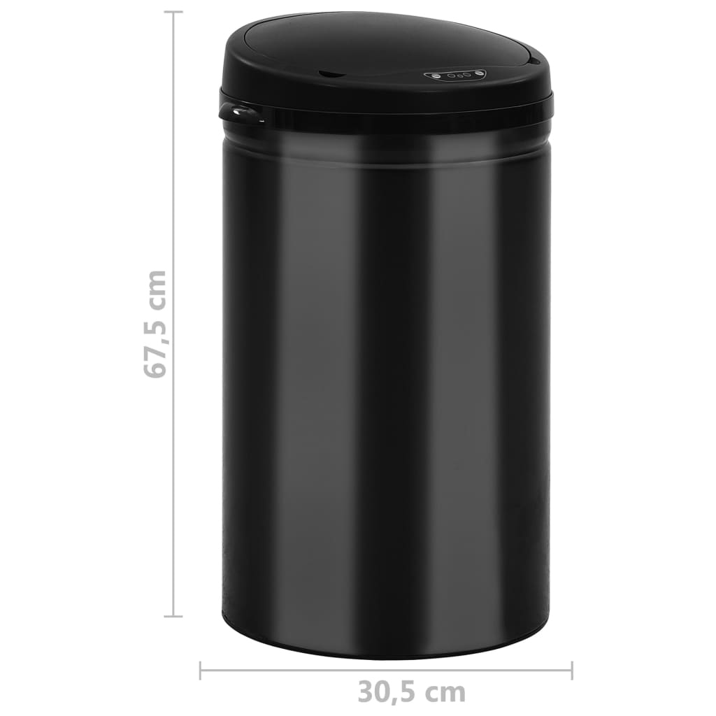 Fekete automata érzékelős szénacél szemeteskuka 40 L