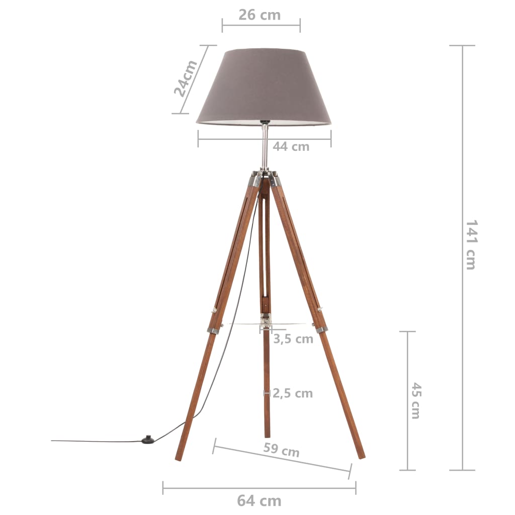 Mézbarna-szürke háromlábú tömör tíkfa állólámpa 141 cm