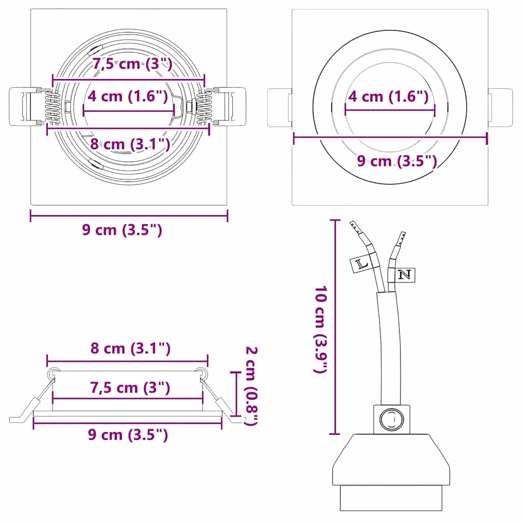 Beépített Spotlámpák 24 db Négyzet GU10 Fekete 91x91 mm