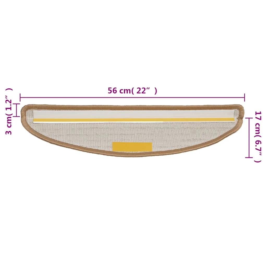 15 db bézs színű, félkör alakú lépcsőszőnyeg 56 x 17 x 3 cm