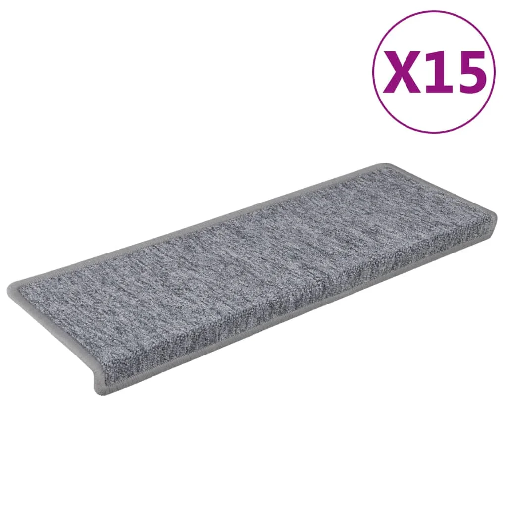 15 db világosszürke lépcsőszőnyeg, téglalap alakú széllel, 65 x 21 x 4 cm