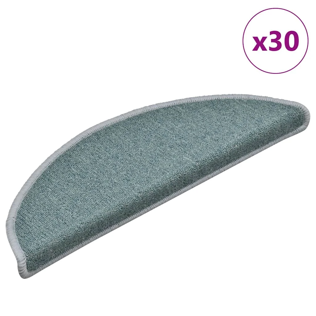 30 db-os lépcsőszőnyegek 56 x 17 x 3 cm tengerkék félkör alakú szőnyeg