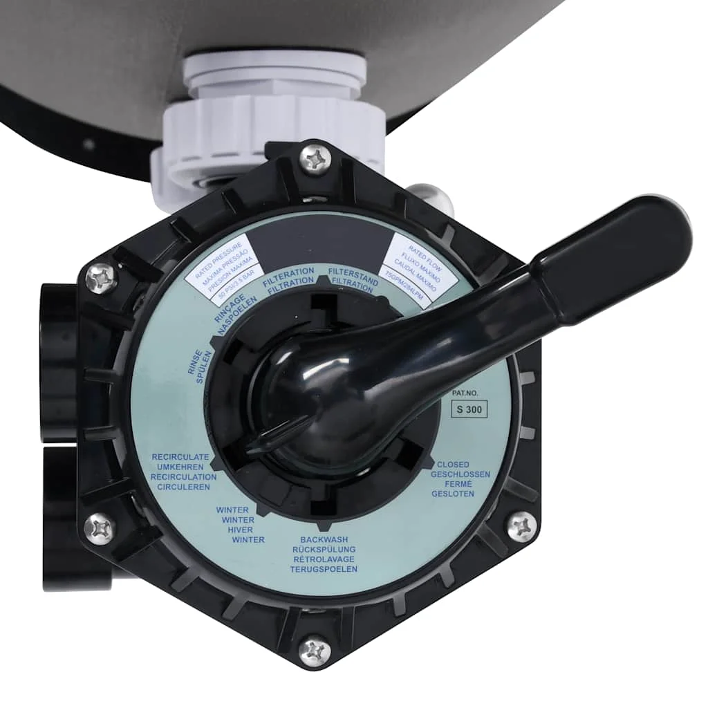 Oldalra szerelhető szürke medence-homokszűrő 6-állású szeleppel