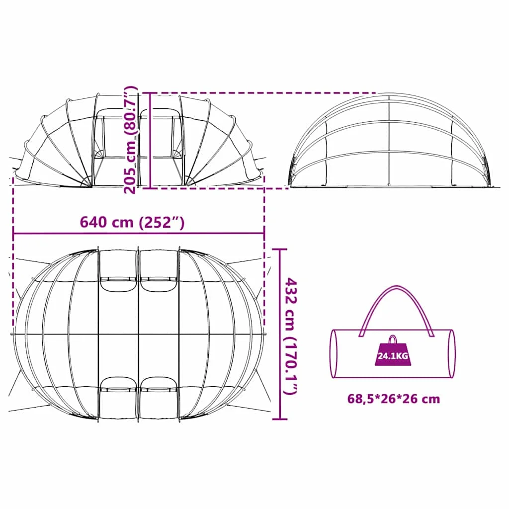 Medencetábor Dóm Átlátszó 640 x 432 x 205 cm PVC