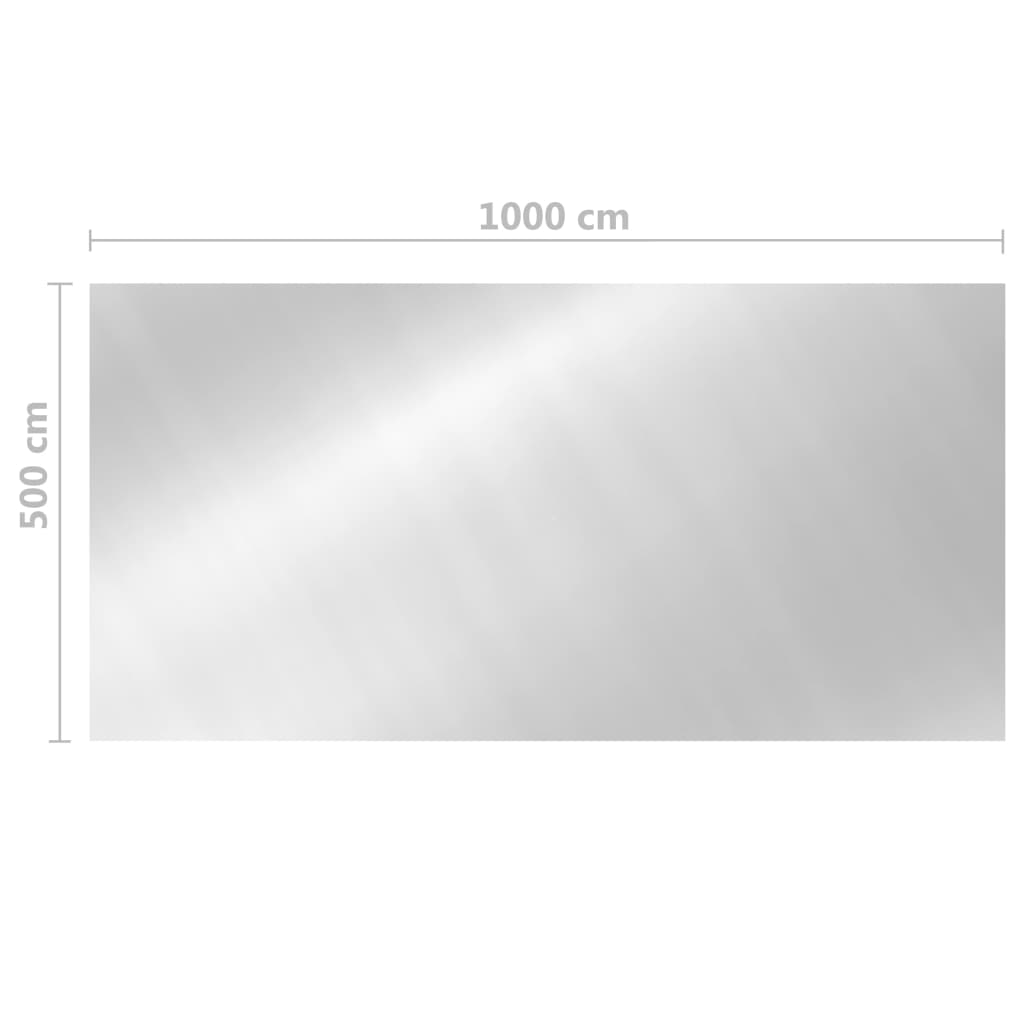 Ezüstszínű négyszögű napelemes lebegő PE medencefólia 10 x 5 m