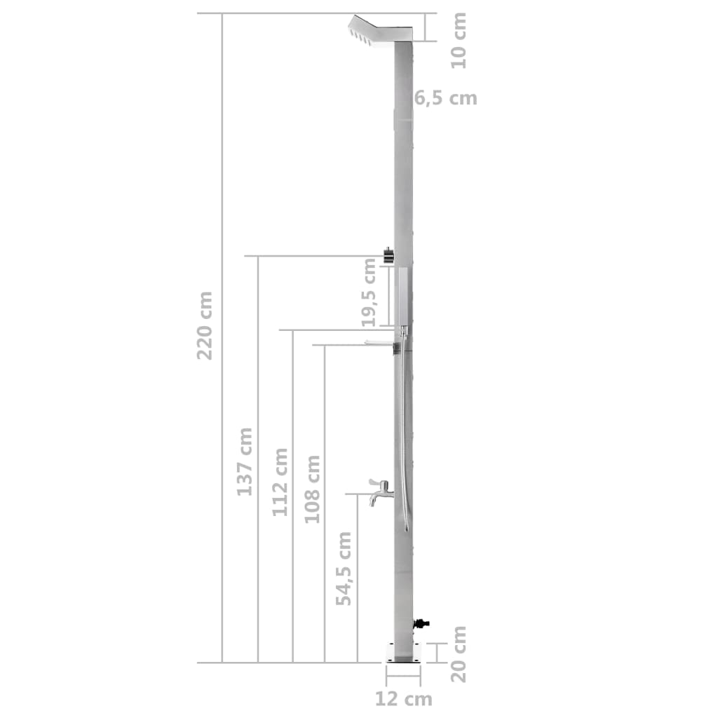 Rozsdamentes acél kerti zuhany 220 cm