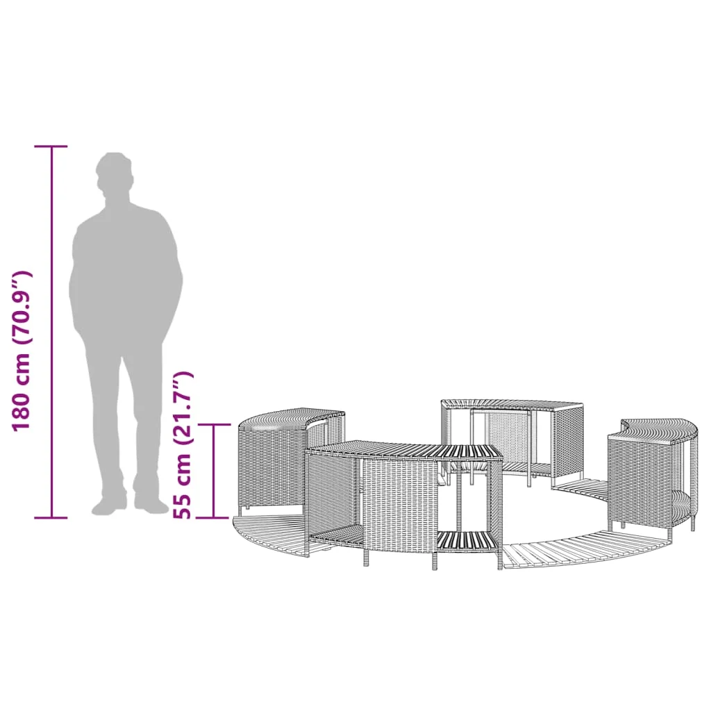 Fekete polyrattan és tömör akácfa jakuzzi-keret