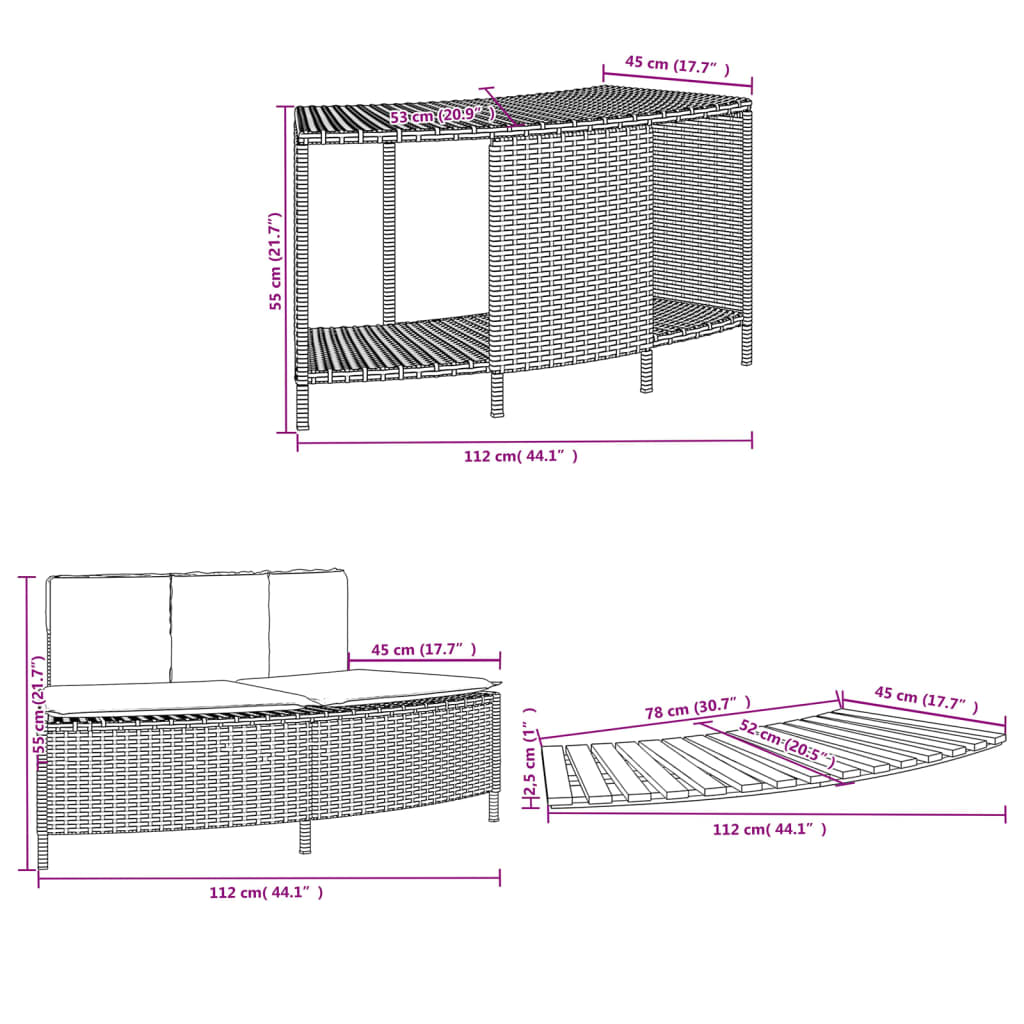 Fekete polyrattan és tömör akácfa jakuzzi-keret