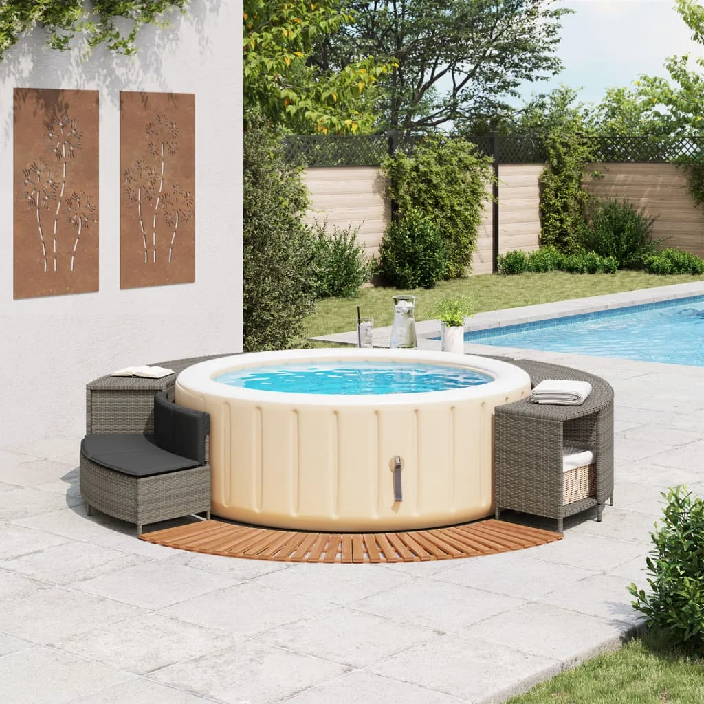 Szürke polyrattan és tömör akácfa jakuzzi-keret