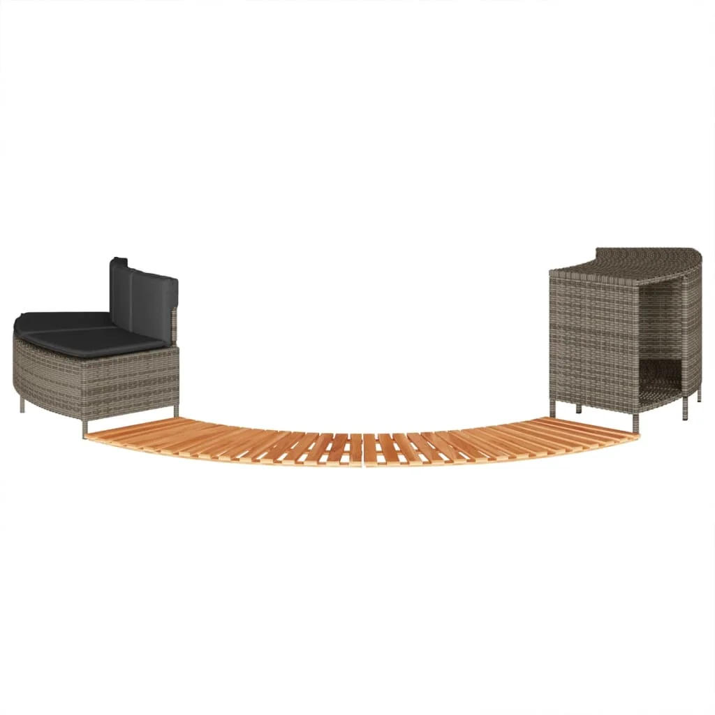 Szürke polyrattan és tömör akácfa jakuzzi-keret