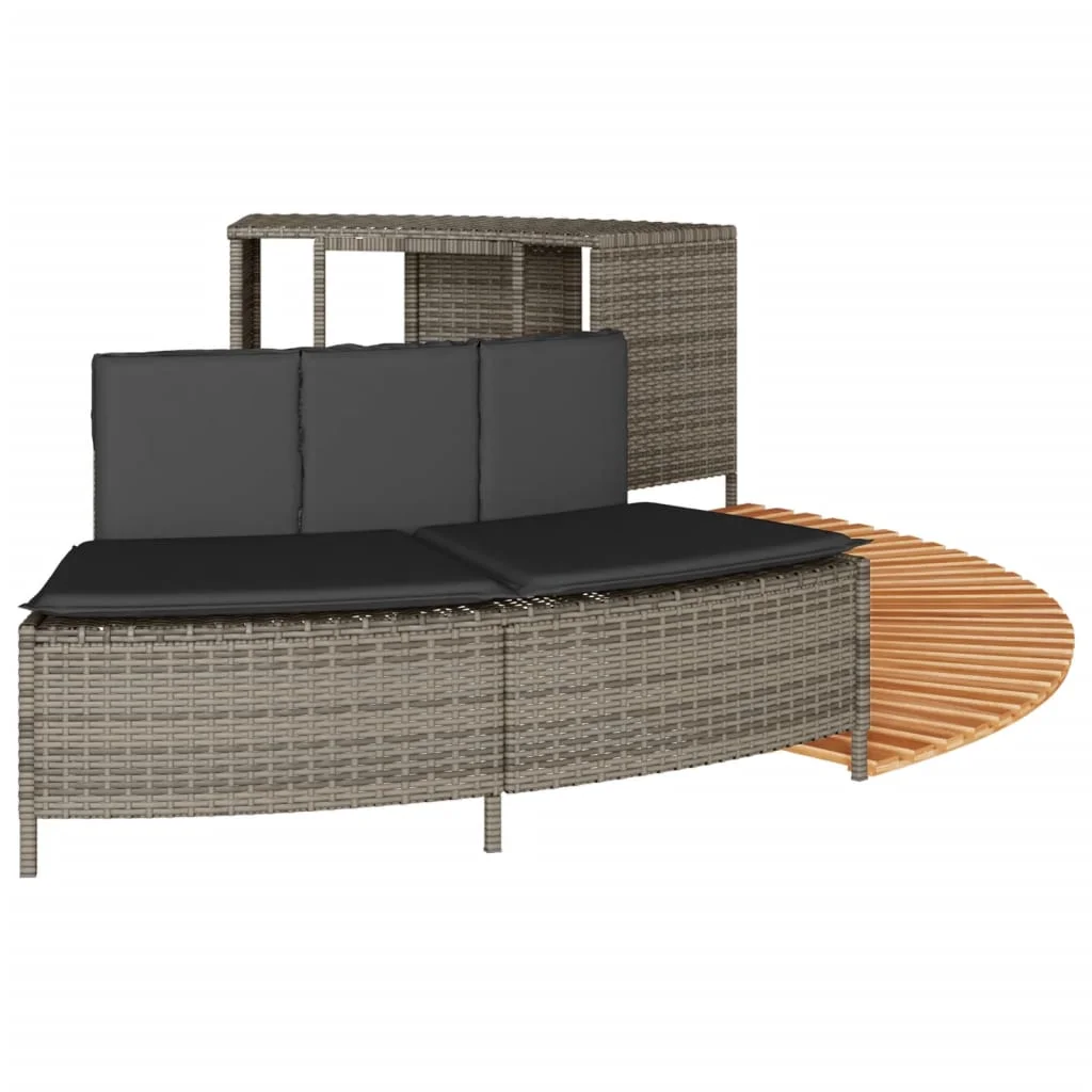 Szürke polyrattan és tömör akácfa jakuzzi-keret
