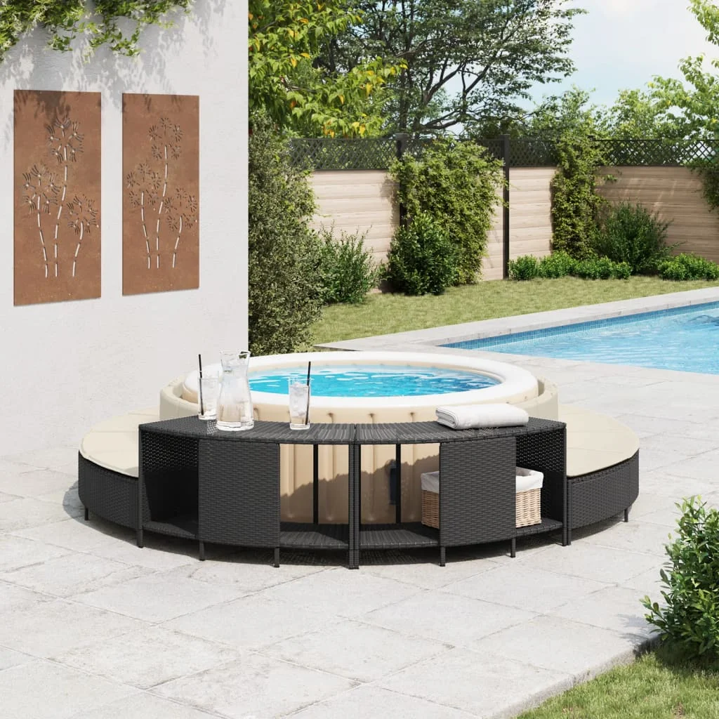 2 db fekete polyrattan tárolópolc pezsgőfürdőhöz
