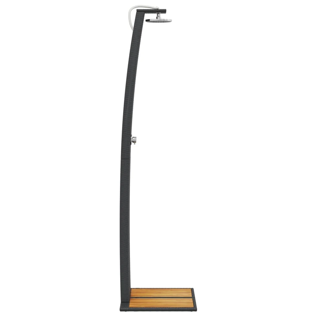 Fekete polyrattan és akácfa kültéri zuhanyzó 55 x 60 x 224 cm