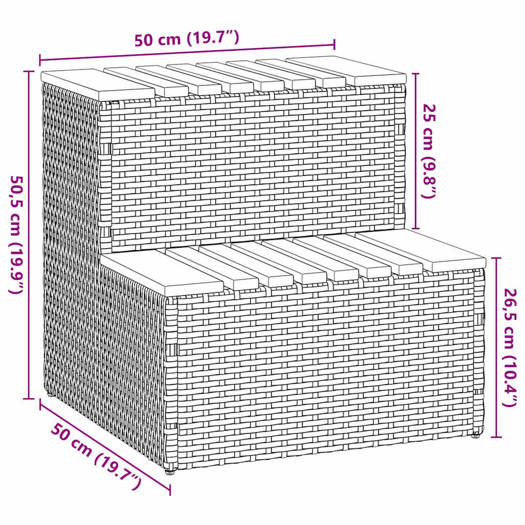 Pezsgőfürdő lépcső 50x50x50,5cm polyrattan és akácfa