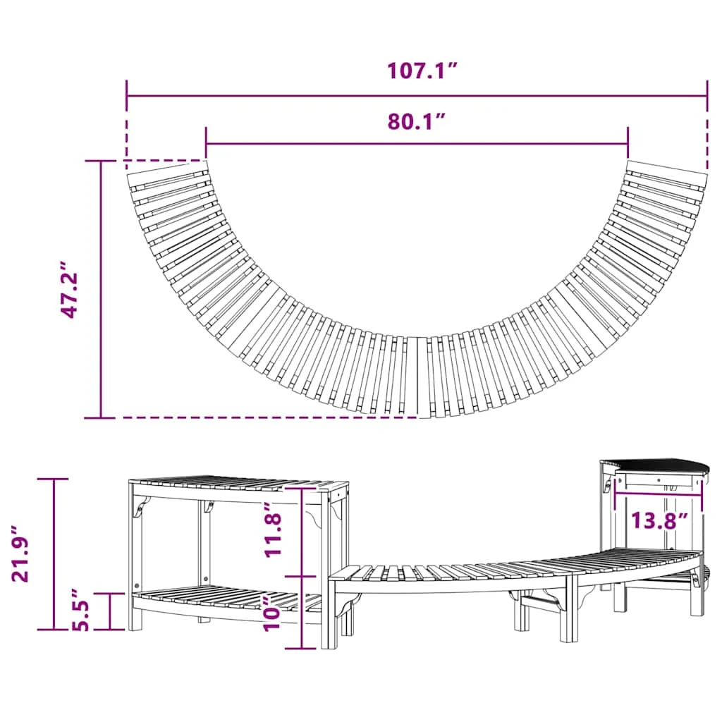 Gőzfürdő Környezet Félkör 272x120.5x55.5 cm Szilárd Akácfa