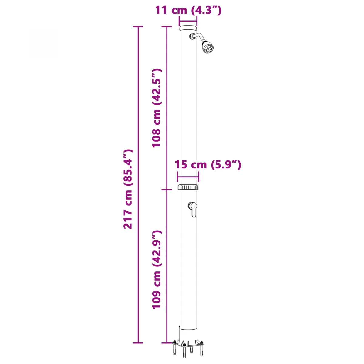 Kültéri Napelem Zuhany 217 cm 20 L