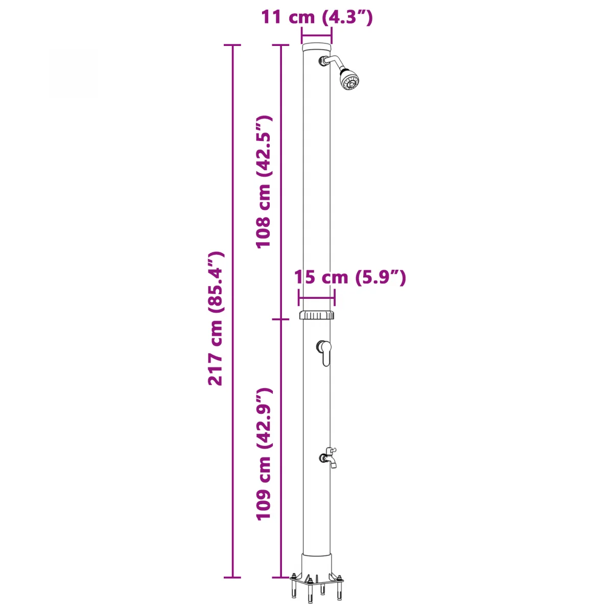 Kültéri zuhany csapteleppel 217 cm 20 L