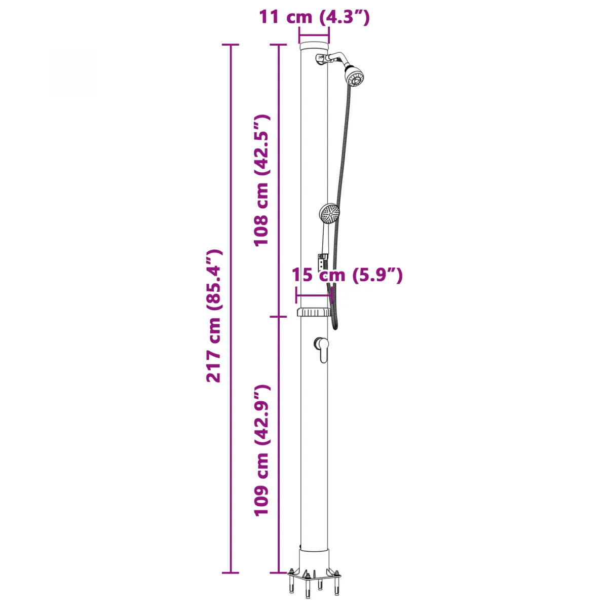 Kültéri napelemes zuhany kézi zuhanyfejjel 217 cm 20 L