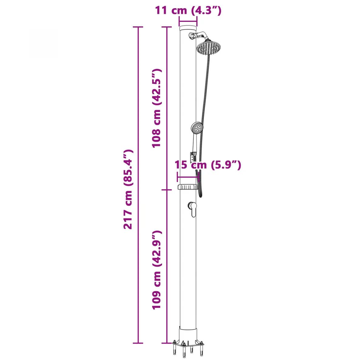 Kültéri napenergia zuhany kézi zuhanyrózsával 217 cm 20 L
