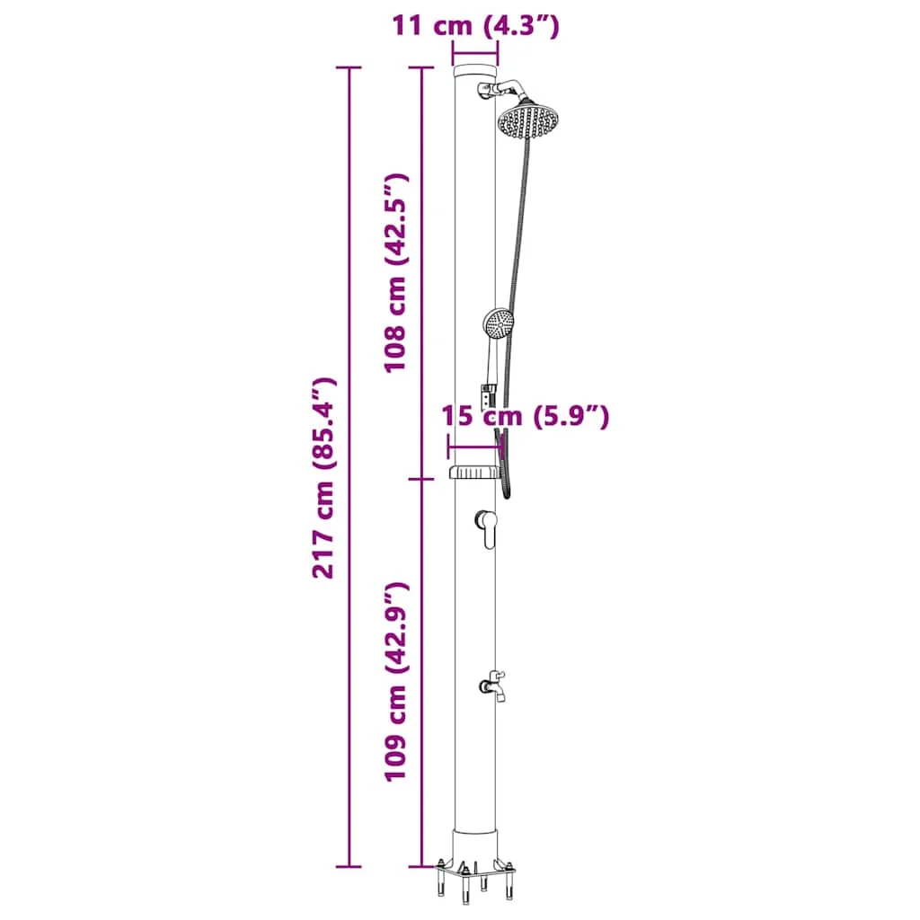Kültéri Napelem Zuhany Kézi Zuhanyfejjel 217 cm 20 L