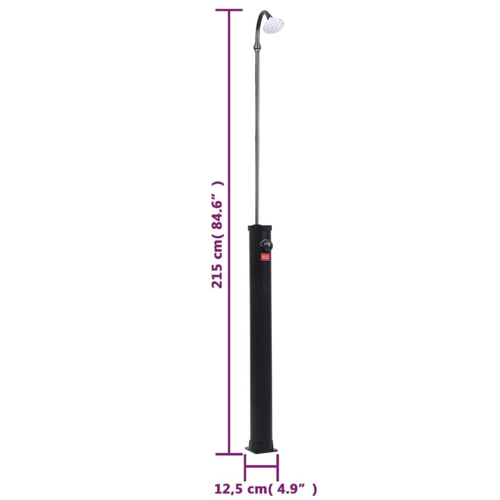 Fekete napelemes kerti zuhany 215 cm 8 l