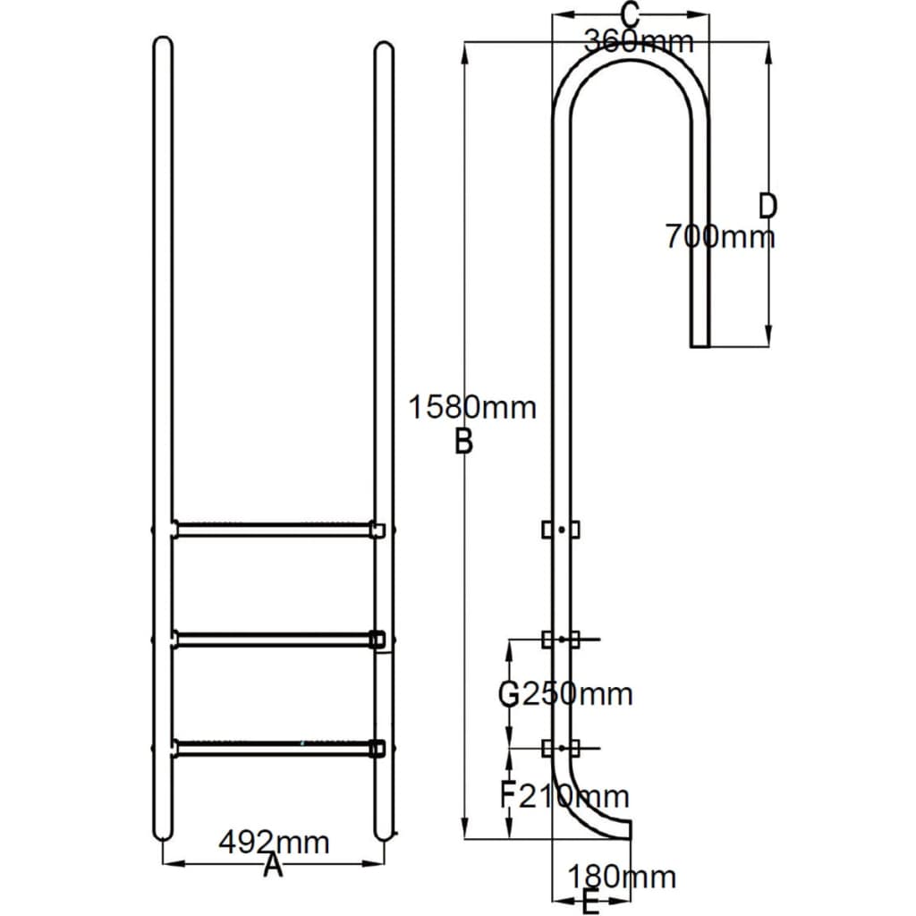 3-fokos 304 rozsdamentes acél medencelétra 120 cm 