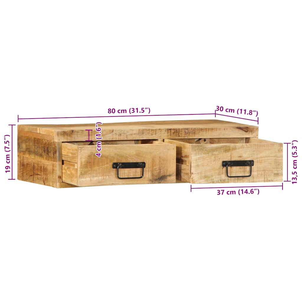 Tömör nyers mangófa falra szerelhető TV-szekrény 80x30x19 cm