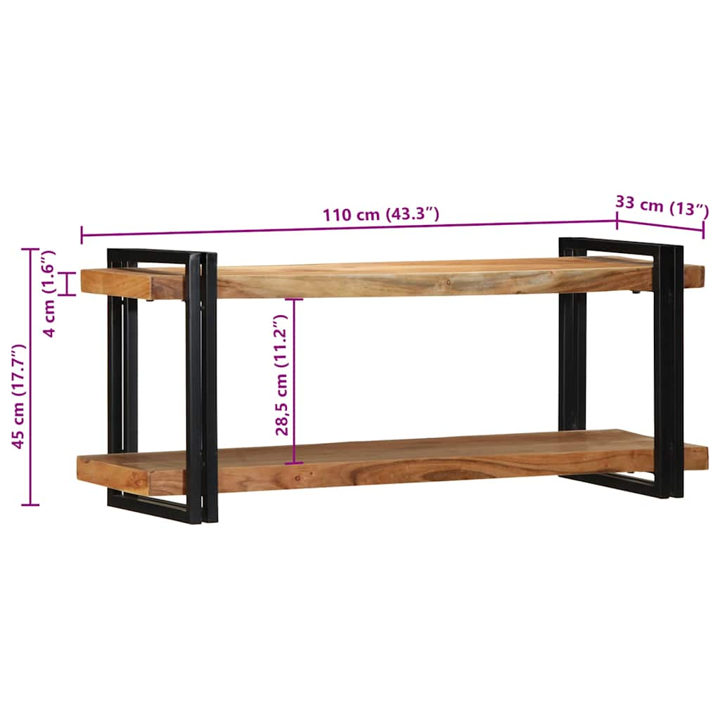 Fali polc 110x33x45 cm tömör fa akácfa